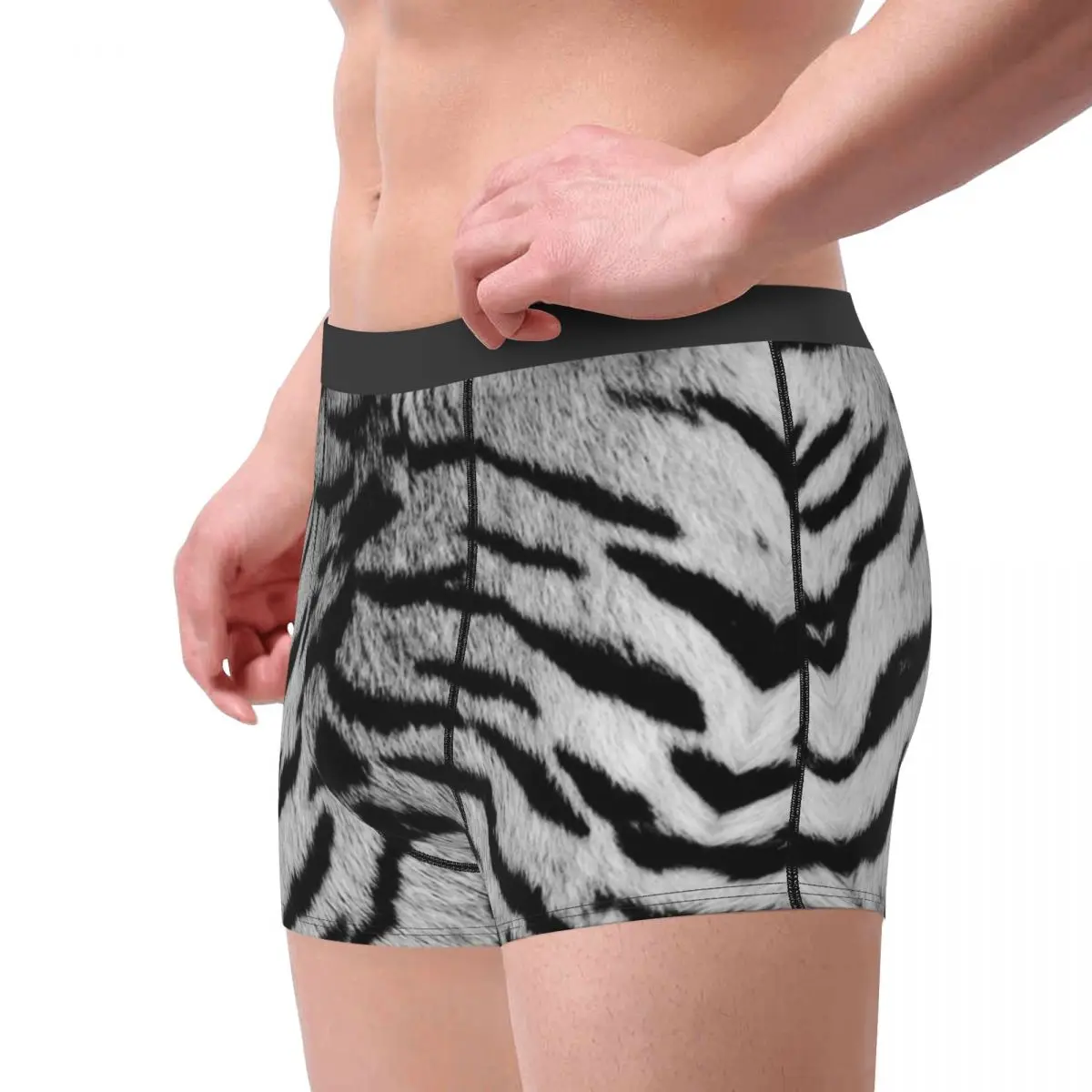 Custom Novelty Gray Tiger Skin Printed Boxers Shorts Panties Male Underpants Stretch Tropical Wild Animal Briefs Underwear 3