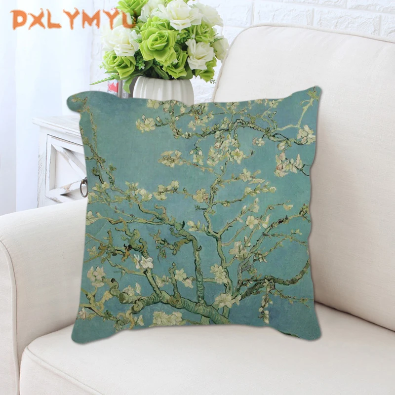 

Van Gogh Almond Blossoms Throw Pillow Case Home Decor Starry Night Oil Painting Square Cushion Cover Pillow Cover for Sofa Car