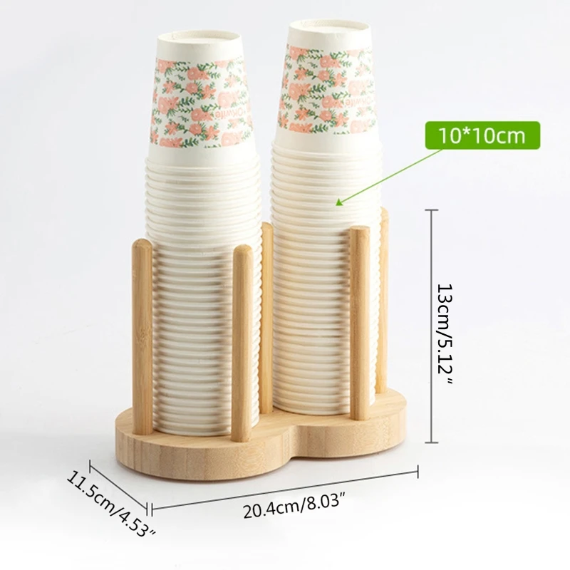 P82D Disposable Cup Storage Holder Rack Shelf Water Tea Cups Wood Dispenser with Longer Stick Mug Display Stand Organizer 3