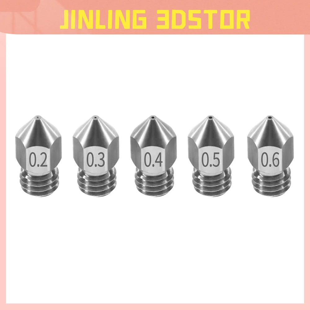 

3D Printer Threaded Stainless Steel MK8 Nozzle M6 0.2 0.3 0.4 0.5 0.6mm for 1.75mm Filament for CR10 CR-10S Ender 3 Ender 5