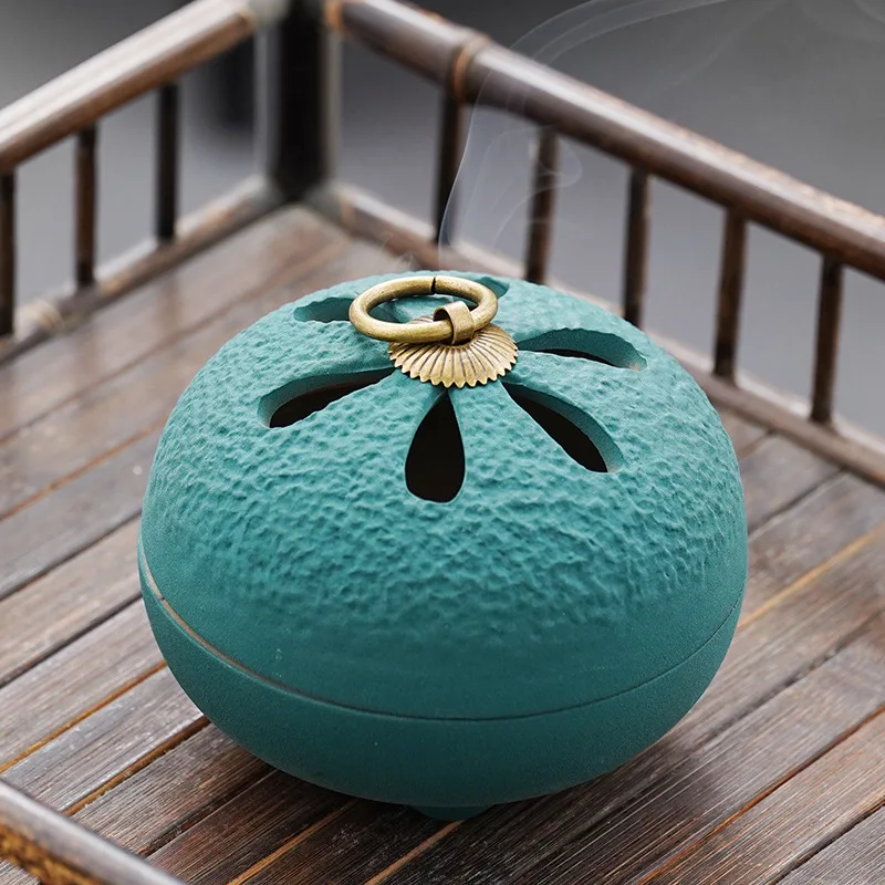 

Керамическая курильница зеленого и оранжевого цвета с оригинальным дизайном, подставка для благовоний из сандалового дерева в китайском античном стиле, домашние поделки для комнаты дзен