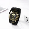 LANCARDO Men's Analog Quartz Watch Halloween Punk Motorcycle Leather Watch Retro Sports Casual Wide Leather Watch Skeleton Decor 2