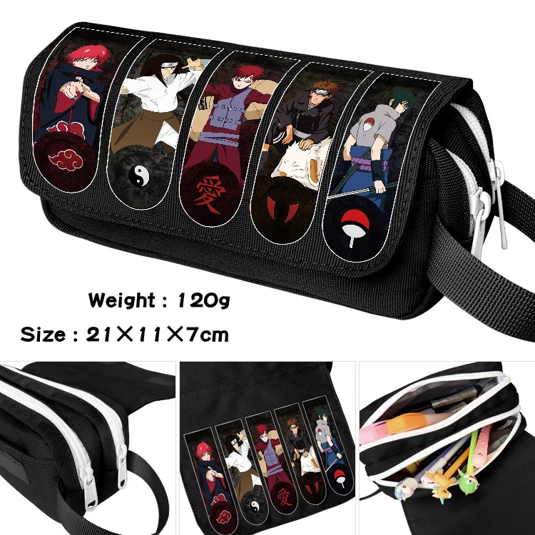 

Naruto Canvas Waterproof Portable Large-Capacity Pen Case Red Cloud Naruto Sasuke Konoha Stationery Box Children's Gifts