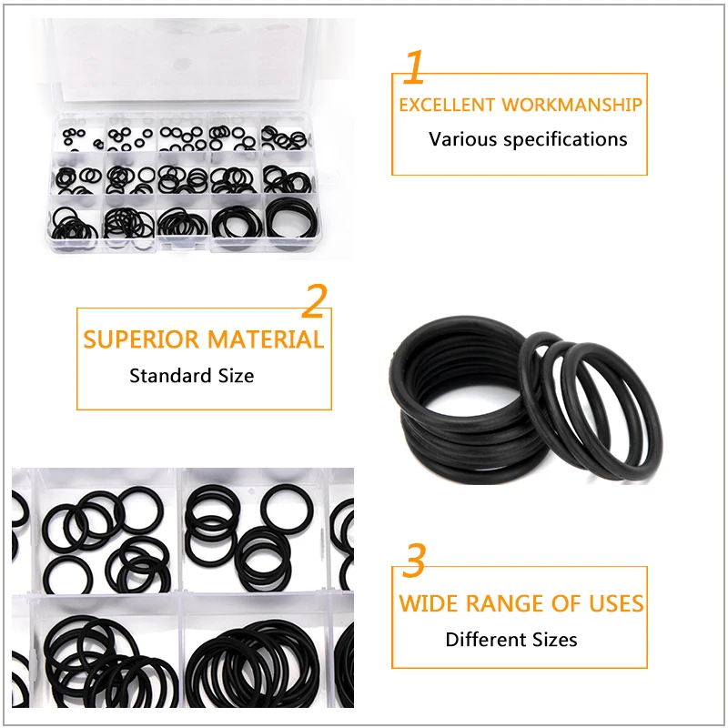 PCP DIY NBR Sealing O-rings Washer Replacement CS1mm 1.5mm 1.9mm 2.4mm Durable Rubber O Rings OD 6-30mm 15 Sizes 150pcs DQ005