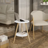 Table basse ronde EUGAD avec 2 étagères, petite table d'appoint blanche avec espace de rangement, table de chevet pour canapé, salon, chambre à coucher 5