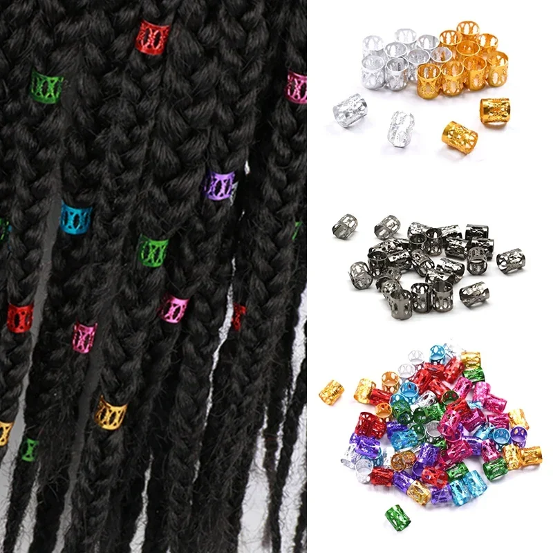 50Pcs Gold Dreadlocks Beads Colorful Hair Bead Dreadlock Bride Hair Rings Decor Braiding Hairpins Braiders Hair Accessories 50 50cm satin silk scarf fashion women neck scarf print square flight attendants handkerchief rings lady hair scarf