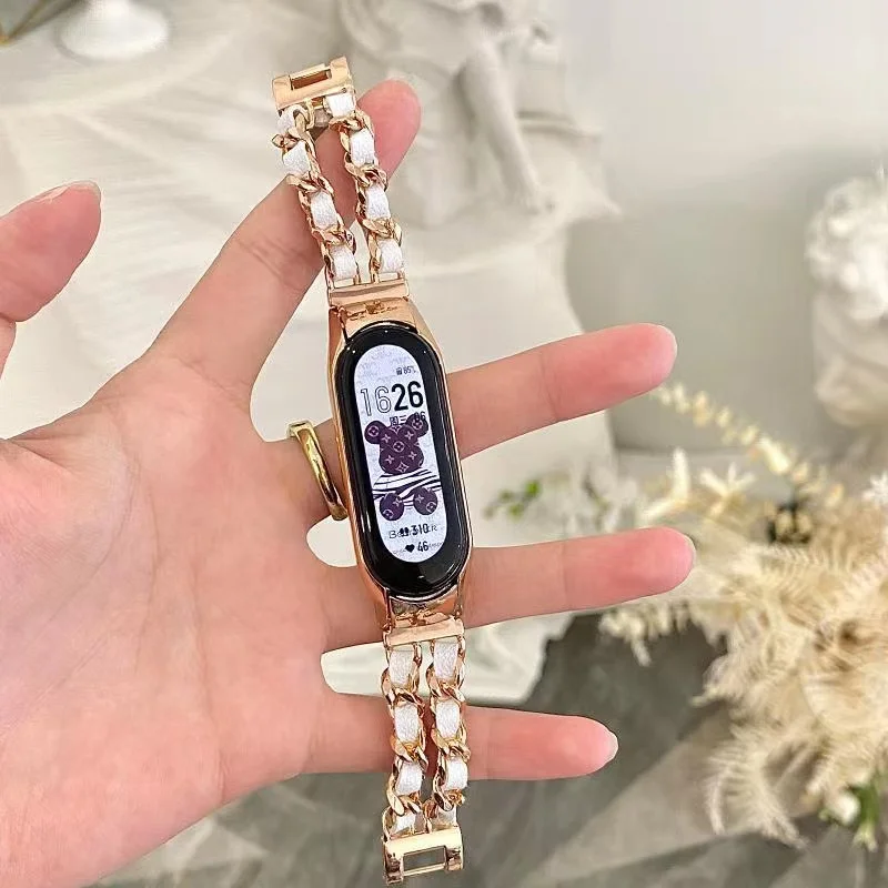 Metal+Leather Strap For Xiaomi Mi Band 7 6 5 4 3 Stainless Steel Bracelet Miband 7 6 5 4 Wristband For Xiaommi Mi Band 4 3 Belt