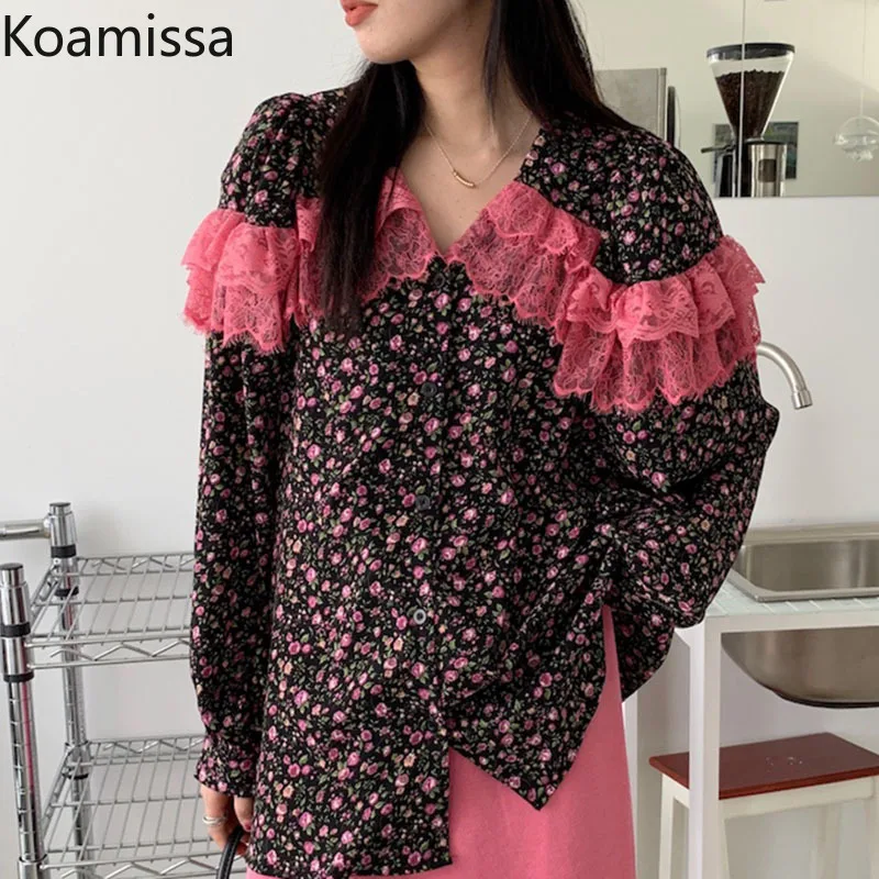 

Женская винтажная кружевная блузка Koamissa с цветочным принтом, шифоновая модная женская Милая рубашка, универсальные топы с цветочным принтом на весну и осень, 2022