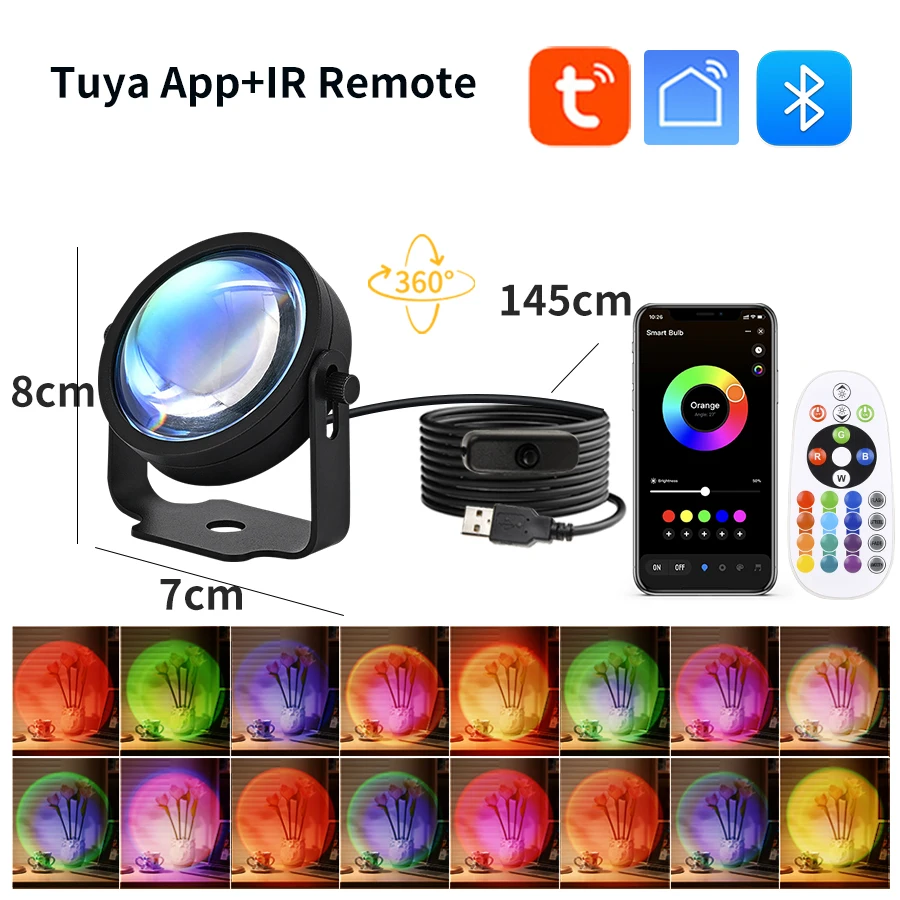 Rotatable Spotlight Sunset Projector Lamp LED Night Light RGB Tuya Smart Life App Remote Control Mood Light Party Photography 5