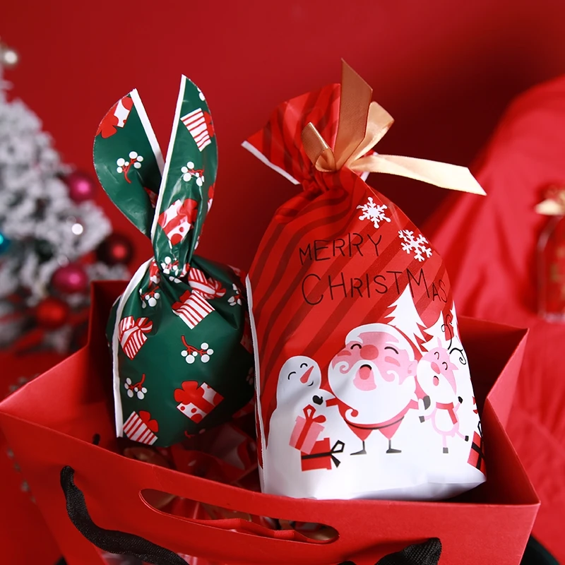 10pcs Christmas Gift Bags Navidad Santa Cookies Bag Candy Snowflake Crisp Drawstring Bag Xmas Decorations for Home New Year