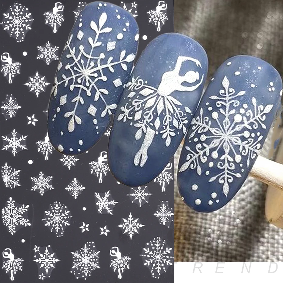 Nail Stickers 3D Gold Glitter Snowflake Nail Sticker Winter Reflective Sweater Star Dancer Christmas Tree Foil Xmas New Year Decal Tips