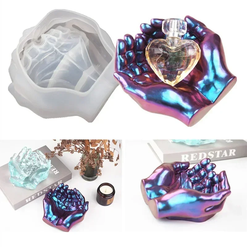 DIY Ashtray Epoxy Crystal Resin Silicone Mold Two-handed Model Hand Plate Ashtray Mirror Epoxy Silicone Mold