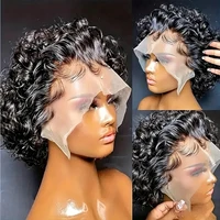 Perruques courtes bouclées style pixie bob 13x4 avec dentelle frontale, en cheveux humains brésiliens Remy, pour femmes, perruque en dentelle de 6 pouces 1