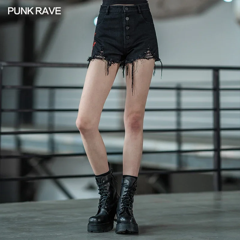 punk-rave-feminino-punk-bramble-bordado-cintura-alta-shorts-rosas-bordado-sarja-denim-menina-moda-preto-sexy-curto