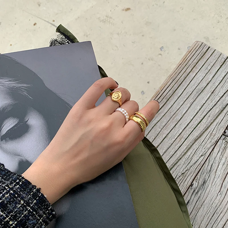 Finger Ring Peri'sBox Multi Beaded Pearl Rings Natural Freshwater Pearl Geometric Rings for Women Continuous Circle Minimalist Ring finger ring