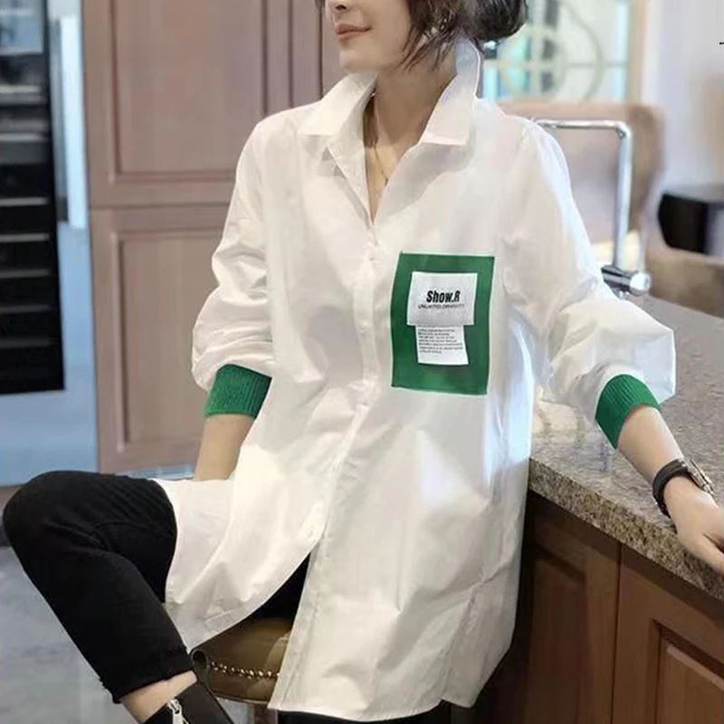

Spring Autumn Casual Fashion Patchwork Cotton Shirt Ladies long Sleeve Elegant Buttons Blouse Femme Cardigans Top Women N160