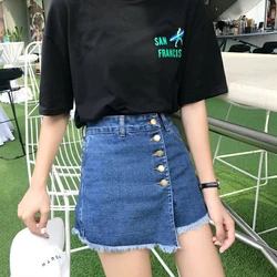 Pencil Skirt High Waist A-line Culottes Irregular Shorts Korean Style 2023 Summer Women Denim Short Pants New Vintage Clothing