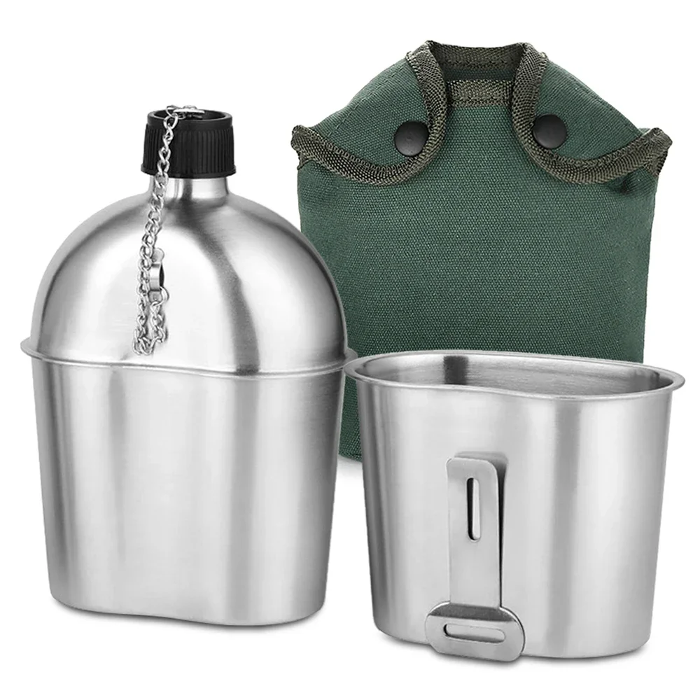 

Military With Camping Bag Canteen Outdoor Steel Cup Set Stainless for Backpacking Hiking Cover