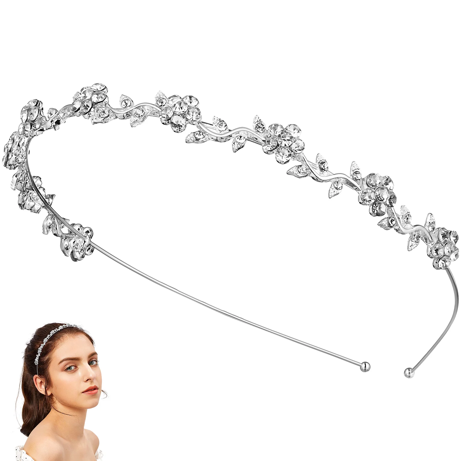 

1PC Bride Bridesmaids Rhinestone Wedding Headband, Silver Flower and Leaves Headband for