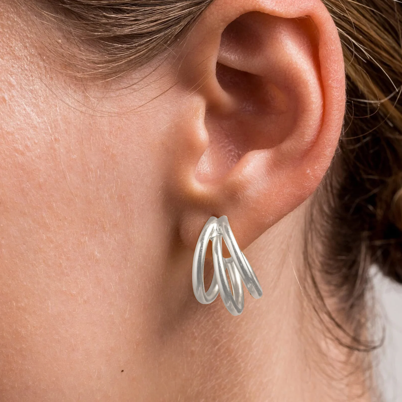 Triple Hoop Stud Earrings for Women 925 Silver 14K Gold Plated Rose Sensitive Girls Ears