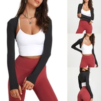 Womens Long Sleeves Shrug Cardigan Ladies Open Front Crop Cardigan All-matching Sport Crop Tops for Yoga Running Gym 1