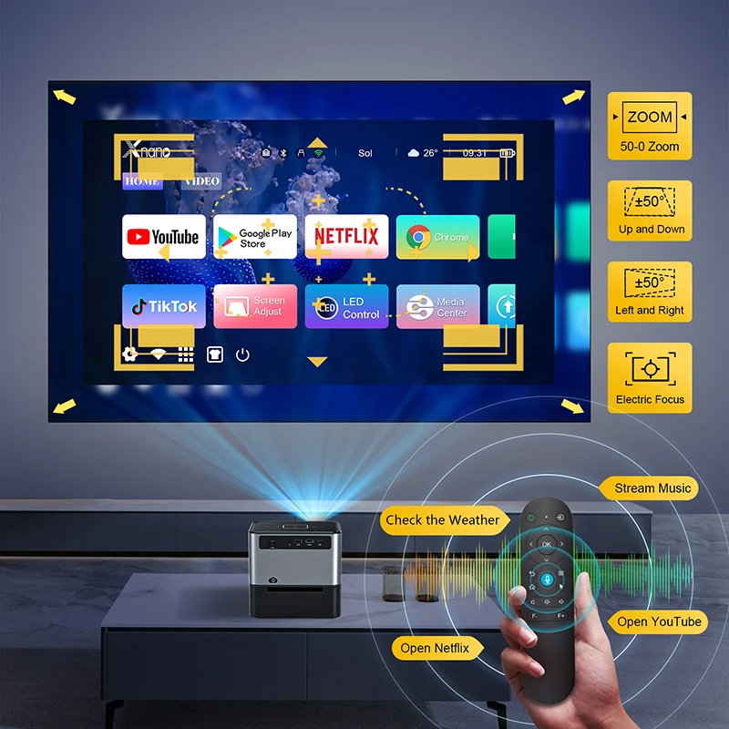 XNANO 300ANSI 4K Mini Portable Projector Android WiFi BT5.0 LED 1080P Home Theater Auto Keystone Projector with Battery