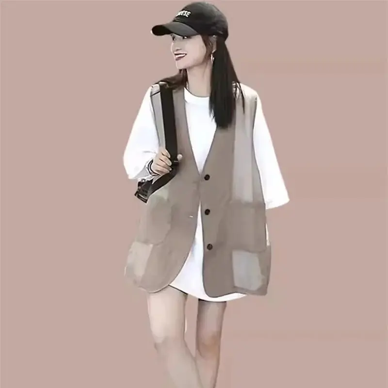 Women's Vest 2024 New Summer Thin Tank Top Sleeveless Fashionable and Fashionable Vest Wearing Sun Protection Clothes Outside WF