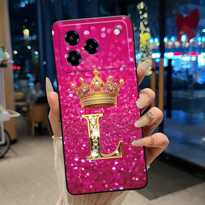 Elegant Shockproof Soft Silicone Black Phone Case with Golden Crown Design