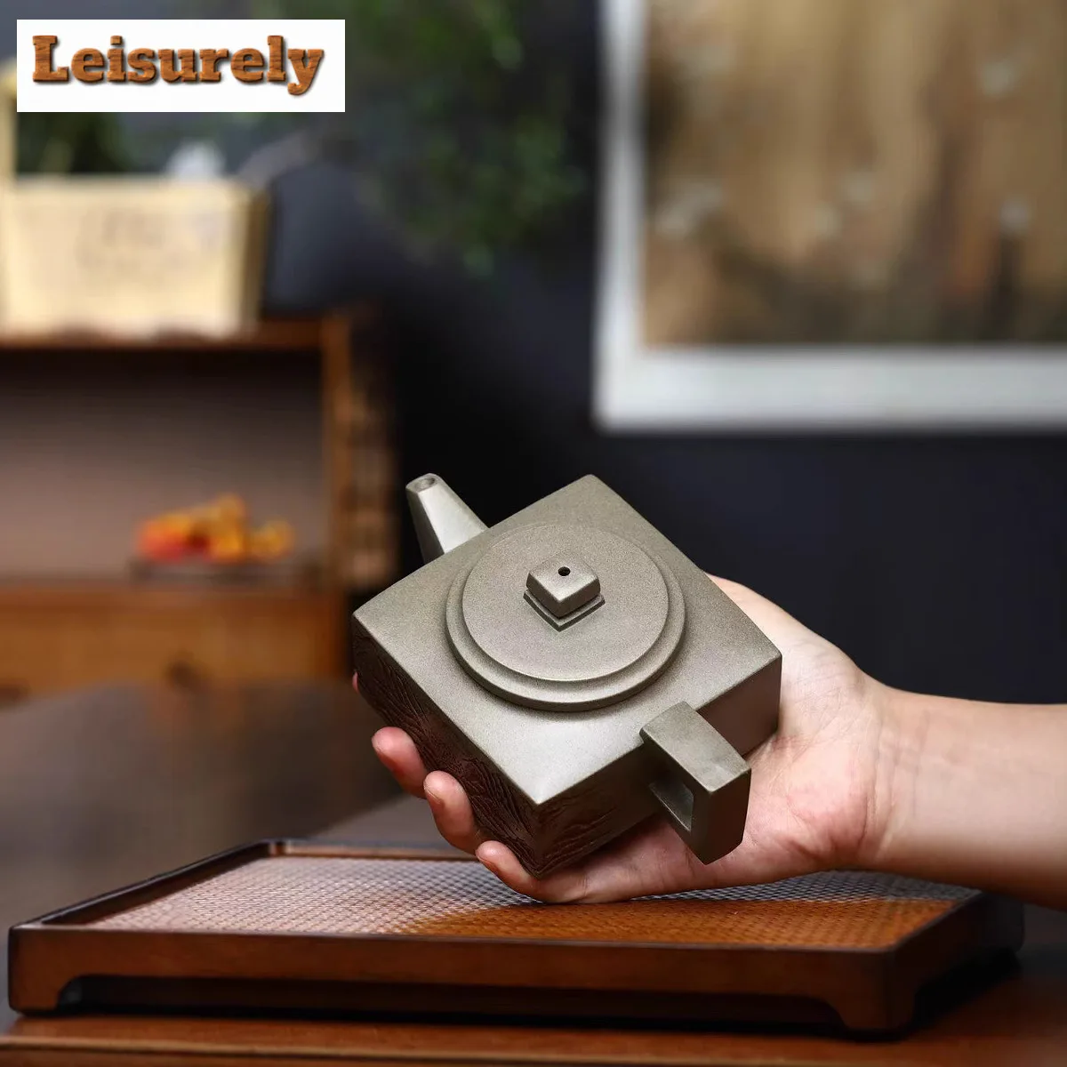 250ml Yixing Purple Clay Teapot Handmade Square Pot Raw Ore Crab Shell Cyan Mud Tea Brewing Kettle With Filter Zisha Teaset Gift