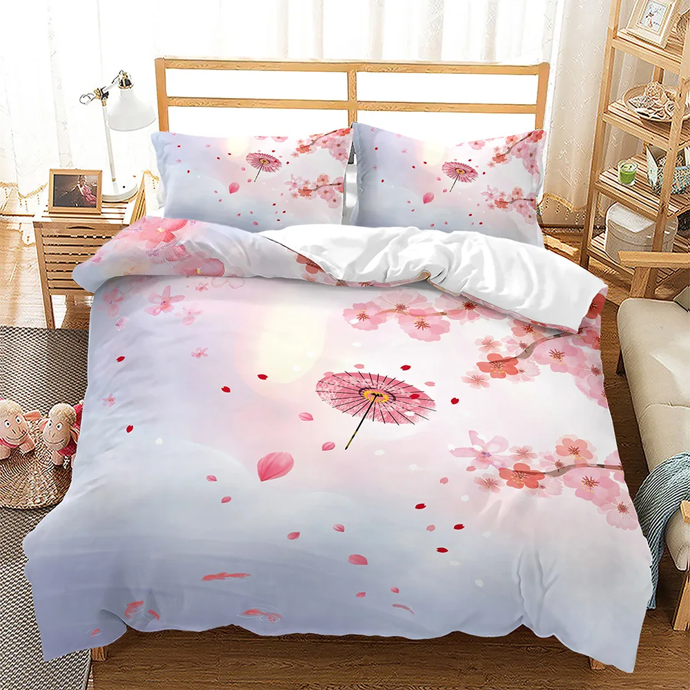 

Spring Flowers Pink Sakura Pattern Duvet Cover Cherry Blossoms King Queen Size Polyester Quilt Cover Girls Women Bedroom Decor