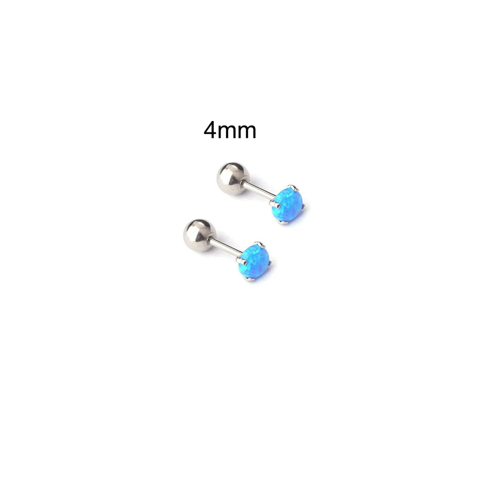 Stainless Steel Blue Opal Stud Earrings - Minimalist Cartilage Jewelry