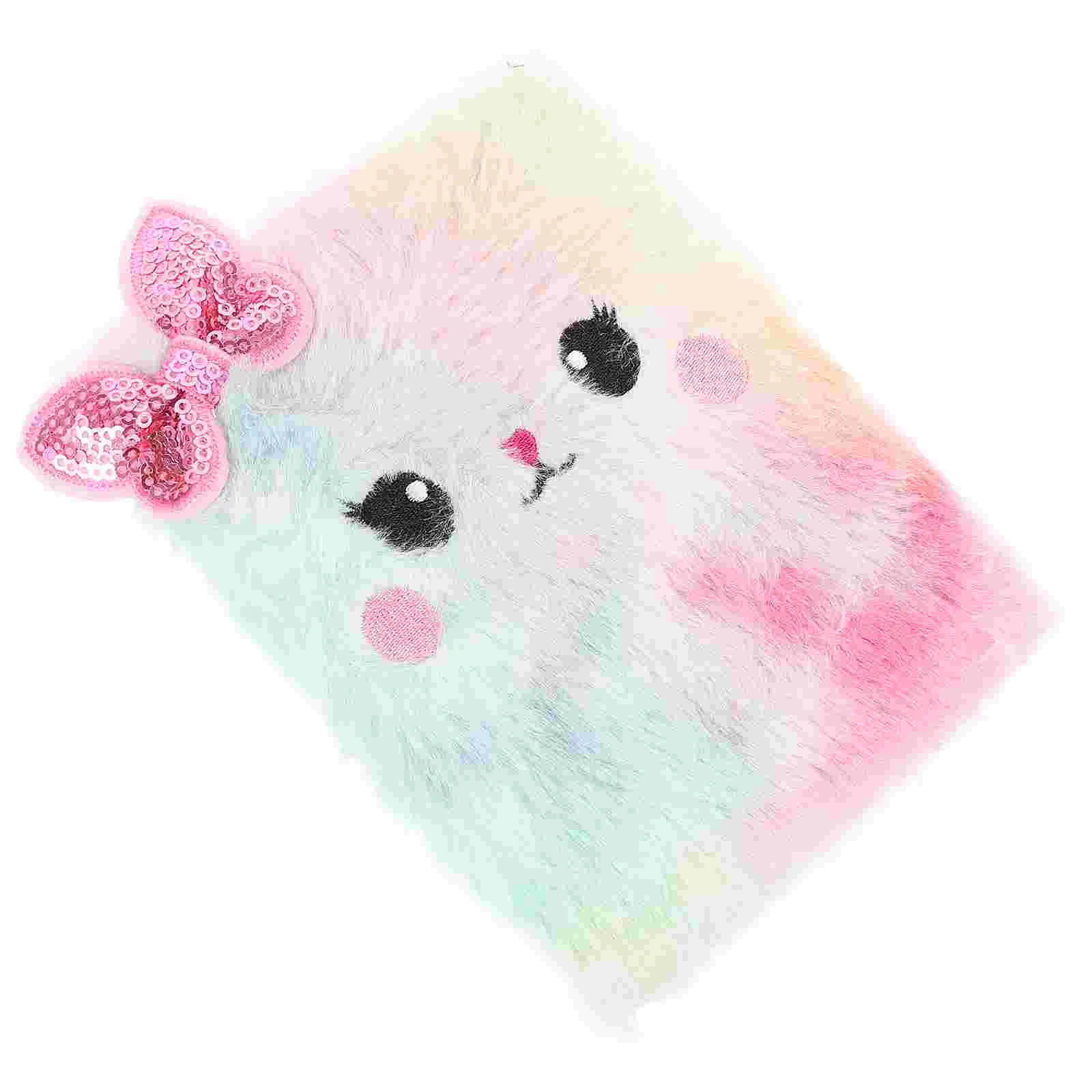 Peluche Gatto Notebook Lovely Animal Notepad Fluffy Cartoon Secret Diary Cute Foderato Journal Fuzzy Travel Notepad Planner Gift Girls