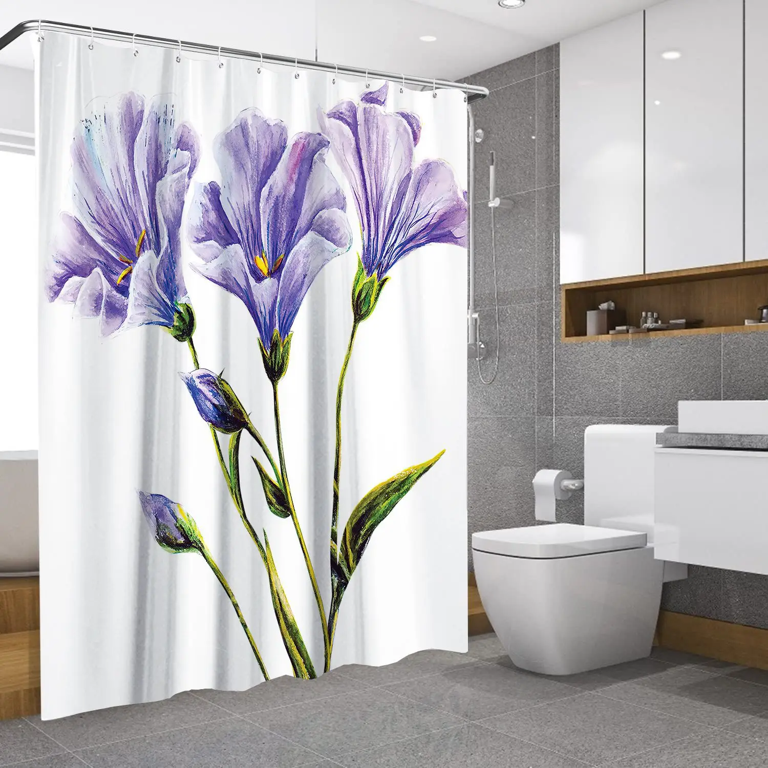 Beautiful Flower Tulip Sunflower Bathroom Curtain Fabric Waterproof Polyester Shower Curtain With Hooks