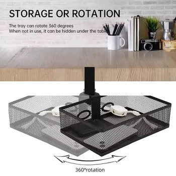Organizer da scrivania in rete con cassetto portamatite girevole con morsetto, con un robusto sistema di montaggio con morsetto a C nascosto e facile installazione.