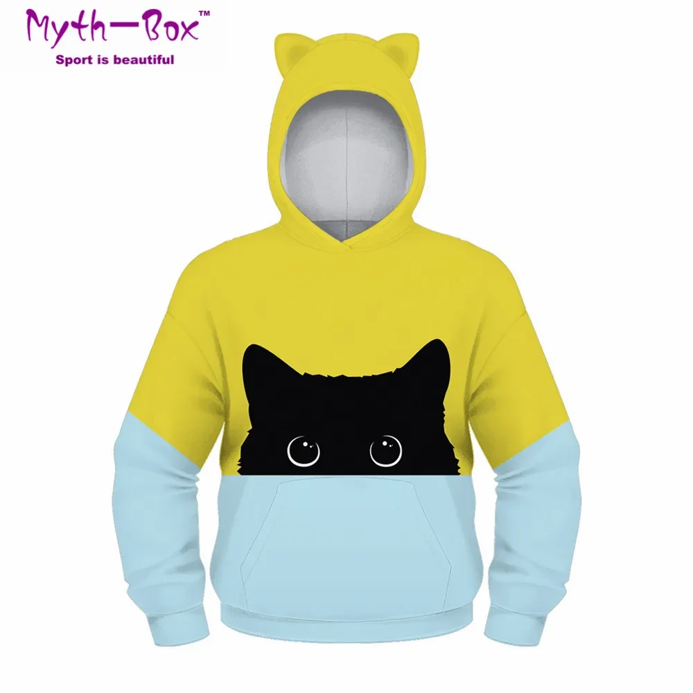 الخريف الشتاء الأطفال هوديس القط ثلاثية الأبعاد ملابس منقوشة الاطفال بلوزات صغار الطفل بلايز البلوز 5-12y صبي فتاة معطف بقلنسوة