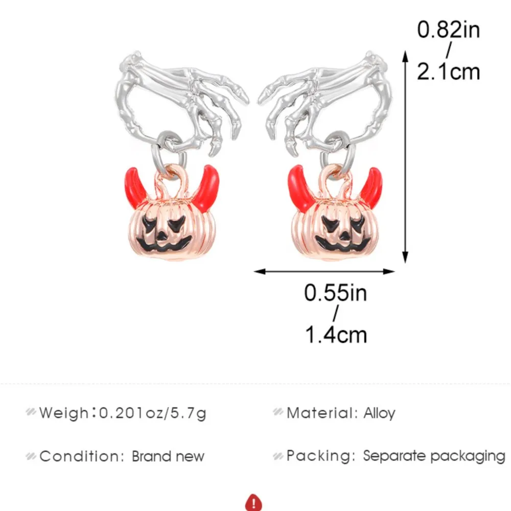 Simple Fashion Halloween Ghost Hand With Pumpkin Head Shape Stud Earrings for Women Creative Halloween Festival Celebration