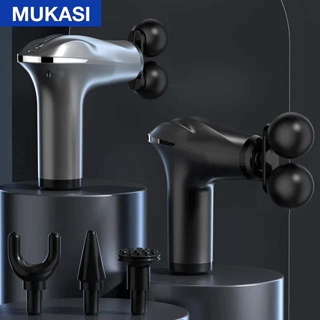 MUKASI Double Head Massage Gun, Body Massager with 6 Adjustable Levels, 4 Muscle Massage Heads for Relaxation Recovery Fatigue