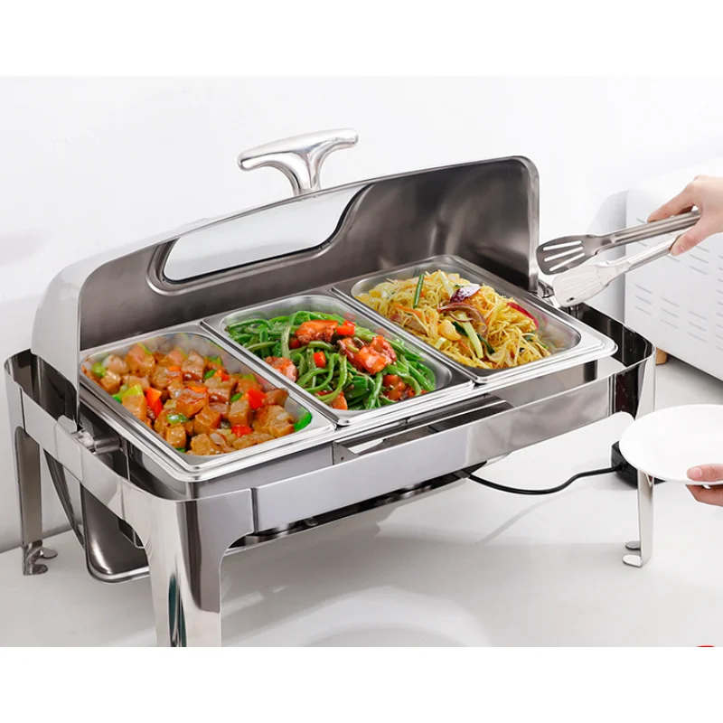 

Thickened Buffet Stove Electric Heating Stainless Steel Hydraulic Hotel Breakfast Stove Visual Cover Maintaining Furnace