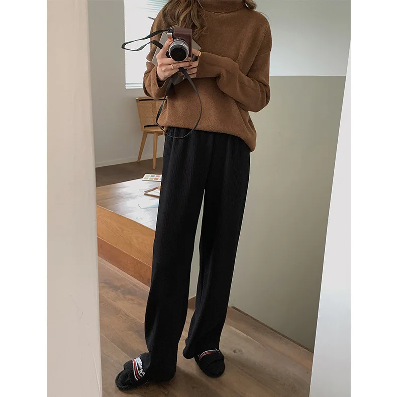 palazzo pants 2022 Spring Pants High Waist Straight Casual Pant Vintage Loose Women Wide Leg Pants Women Casual Trousers women's fashion Pants & Capris