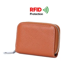 Men's Genuine Leather Slim Wallet - Compact Card Holder & Coin Purse (Brown)