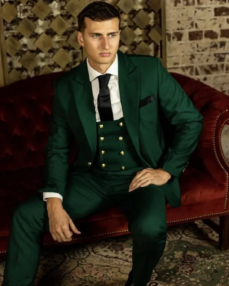 Green Classic Men Suits Formal Wedding Pant Coat Latest Design Business Prom Outfit Wear Slim Fit Blazer Trousers Clothing 3Pcs