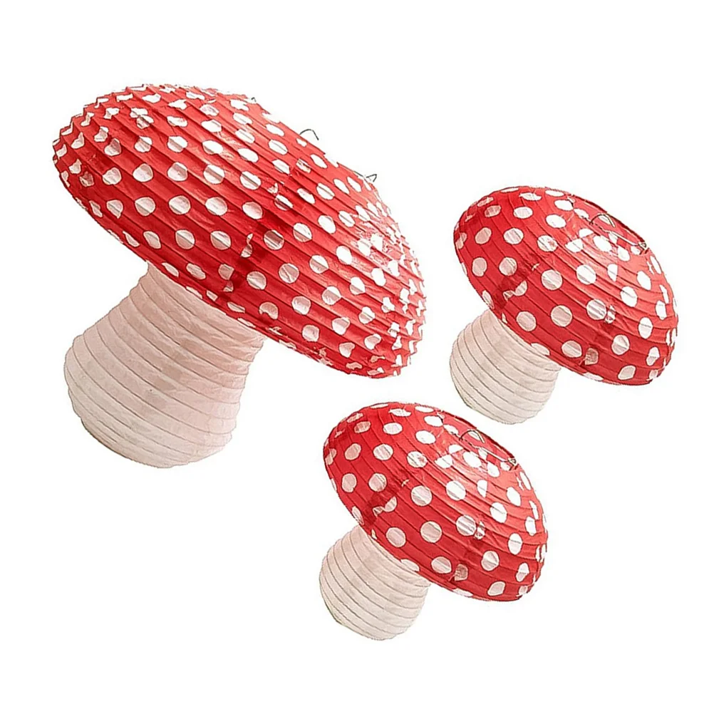 

3 Pcs Mushroom Paper Lantern Ornament Hanging Lanterns Party Iron Scene Decor Nursery Garden