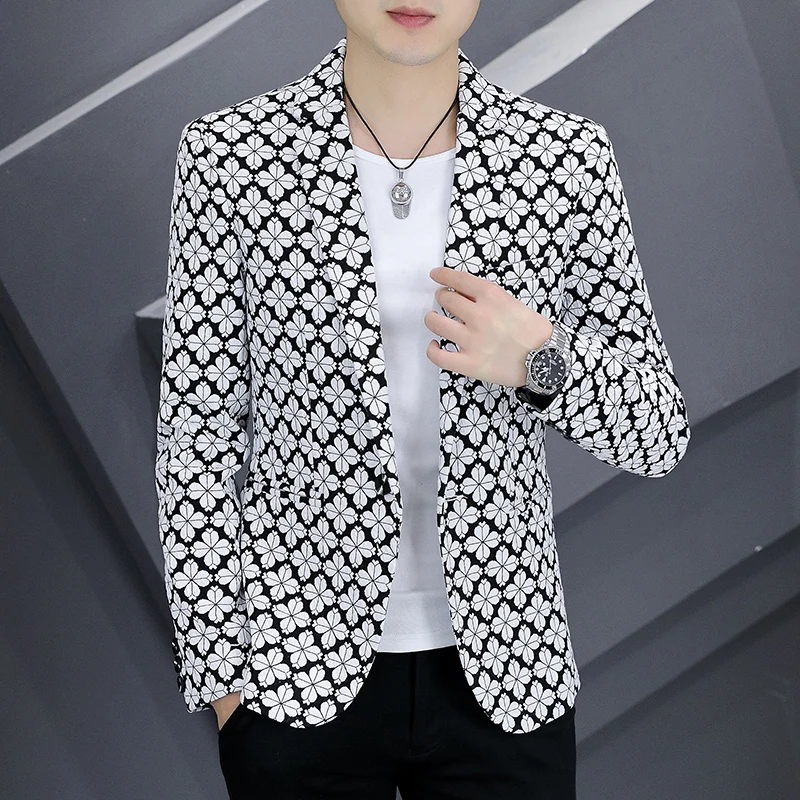 High Quality Blazer Men's British Style Elegant High Print Suit Coat Business Casual Gentleman Slim Fit Jacket 3