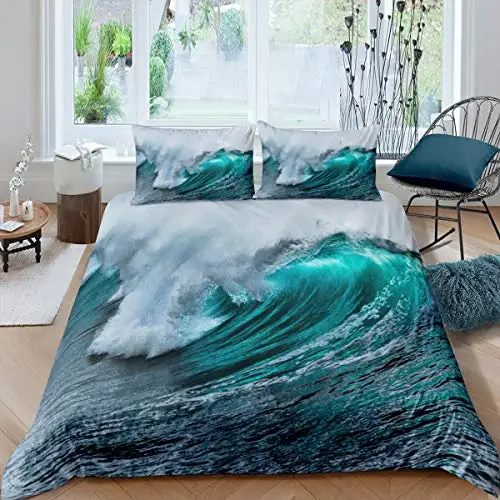 

Ocean Wave Duvet Cover Set for Kids Boys Girls Teens Sea Wave Surfing Nautical Style Hawaiian Summer Microfiber Comforter Cover