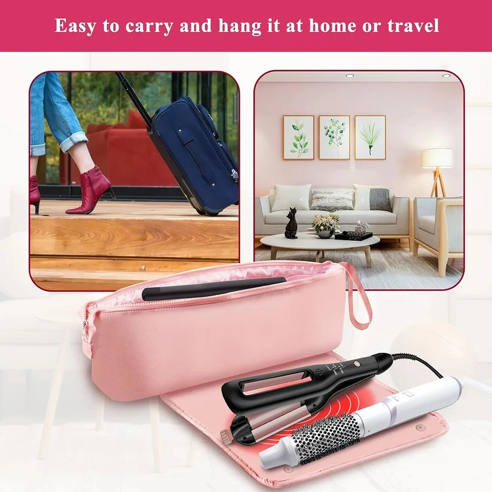 Haarwerkzeuge, Reisetasche und hitzebeständige Matte, 2-in-1-Organizer, Haar-Reiseetui für Lockenstab, Haarglätter, Haartrockner ﻿ – Detail 6