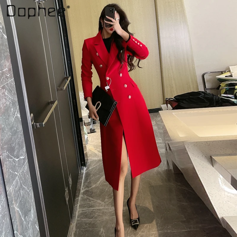 Highend Doublebreasted Thickened Midlength Trench Coat For Women 2022 Spring Suit Collar Over