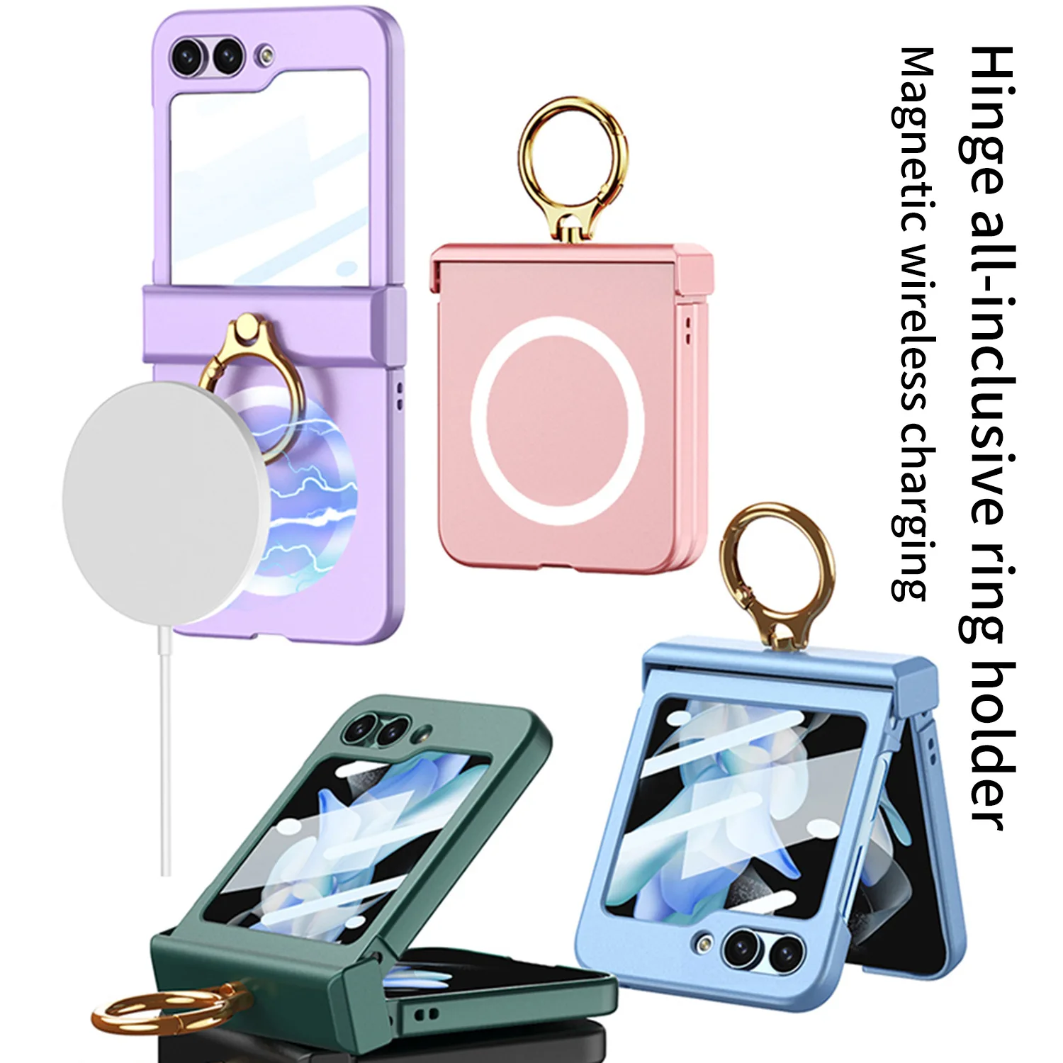 

For Samsung Z Flip5 Magnetic Phone Case Galaxyzflip5 Folding Screen Finger Ring Wireless Charging Phone Case Pivot Full Package