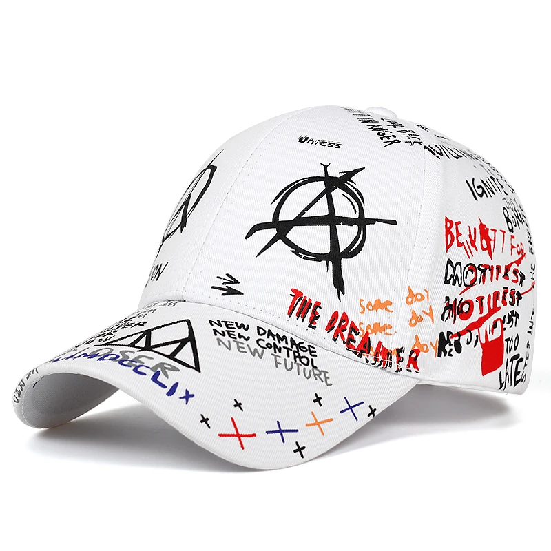 Ny basebollkeps med graffititryck 100 % bomull mode avslappnad hatt för män och kvinnor justerbara solkepsar hip hop pappa hattar_voghion.com