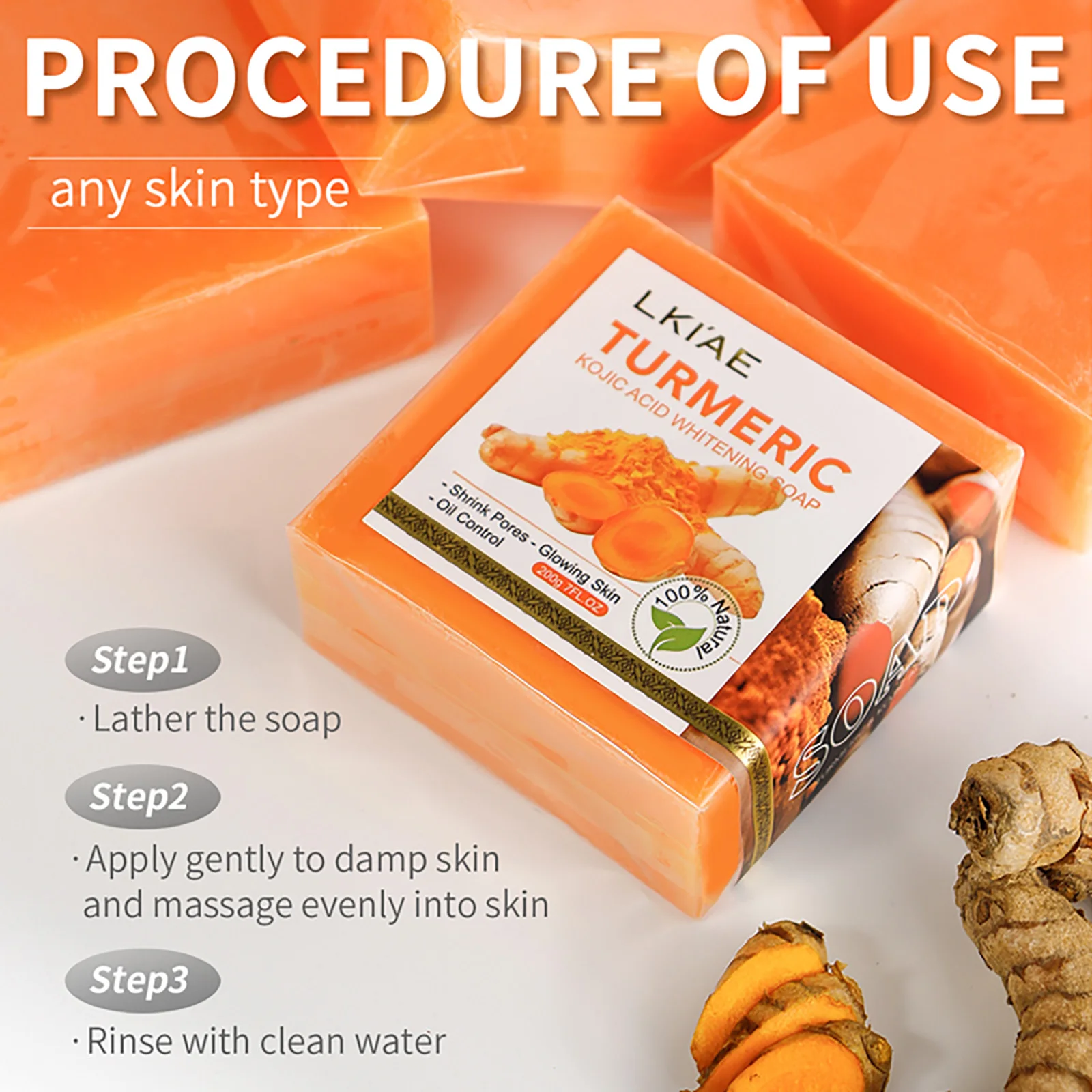 Natural Turmeric Whitening Body Wash, Deeply Clean Skin, Remove Dark Spot, Pimple, Acne, Smooth Skin, For Face & Body Soap Bar 4
