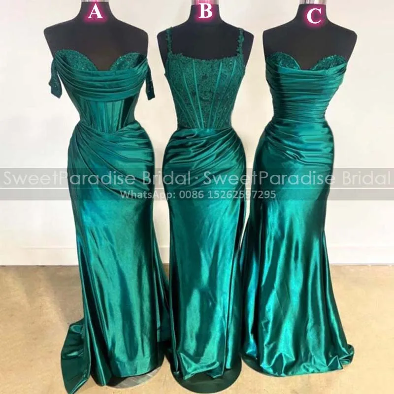 

Appliaues Lace Bridesmaid Dresses Pleat Mermaid Long Off Shoulder Emerald Green Sheath Wedding Party Dress Maid Of Honor